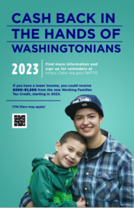 Cartel azul en inglés: El dinero vuelve a las manos de los habitantes de Washington, en 2023 