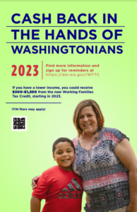 Cash back in the hands of Washingtonians 2023 light green poster english
